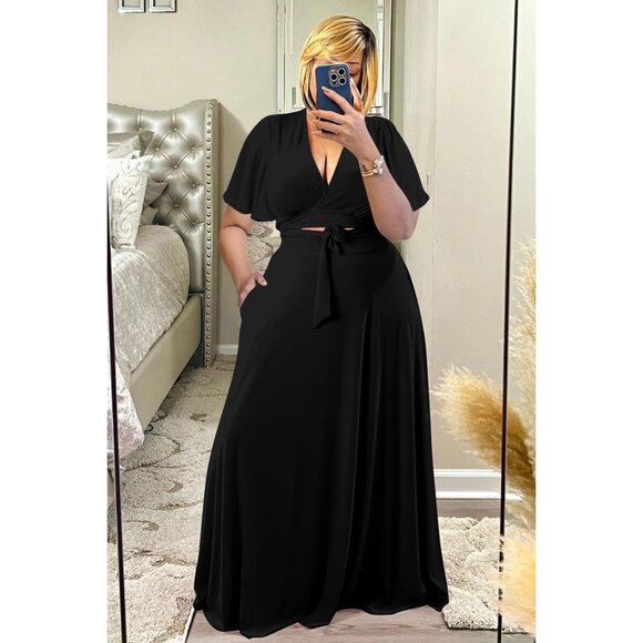 Plus Size Women's 2 Piece Outfit Set Polyester Casual Maxi Short Dress - Picture 2 of 2